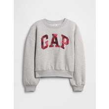 Gap Kız Çocuk Gri Oversized Gap Logo Grafik Baskılı Sweatshirt