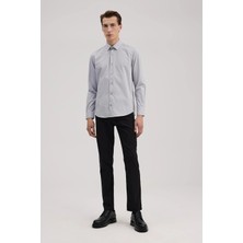 Jakamen Gri Slim Fit İtalyan Yaka Klasik Kravatlık Pamuklu Gömlek