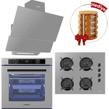 Luxell 88 Lt Platınum Metalik Gri Cam Ankastre Set