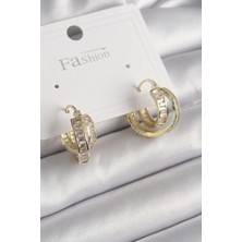 Avensyy Pirinç Gold Renk Zirkon Taşlı Halka Model Kadın Küpe