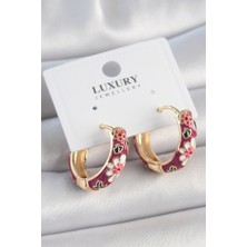 Avensyy Pirinç Gold Renk Halka Mor Çiçek Mineli Kadın Küpe