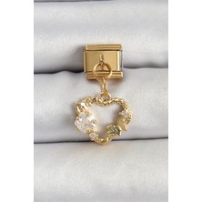 Avensyy 316L Çelik Sallantılı Zirkon Taşlı Kalp Model Gold Renk Nomination Charm