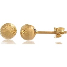 Moom Mücevherat 14 Ayar Altın Desenli Top Küpe 6 mm