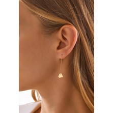 Moom Mücevherat 14 Ayar Altın Zincir Sallantılı Kalp Küpe 4 Cm