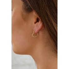 Moom Mücevherat 14 Ayar Altın Parlak Toplu Kalp Küpe 1.6 Cm