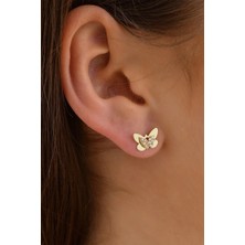 Moom Mücevherat 14 Ayar Altın Taşlı Kelebek Küpe 1.8 mm