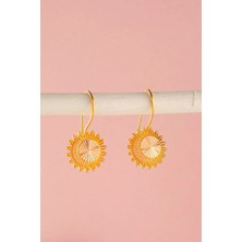 Moom Mücevherat 14 Ayar Altın Güneş Telkari Küpe 2.5 Cm