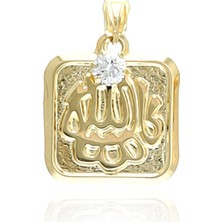 Moom Mücevherat 14 Ayar Altın Taşlı Kare Maşallah Yazılı Kolye Ucu