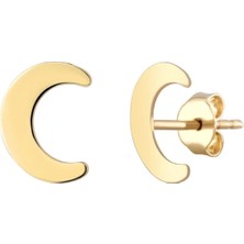 Moom Mücevherat 14 Ayar Altın Minimalist Ay Temalı Küpe 1.3 Cm