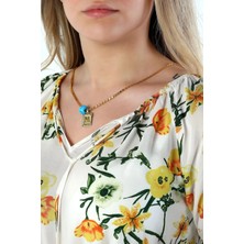 Moom Mücevherat 14 Ayar Altın Firuze Taşlı Vintage Harfli Pullu Zincir Kolye 60 Cm