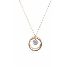 Moom Mücevherat 14 Ayar Altın Taşlı Spiral Motifli Çift Çember Kolye 42 Cm