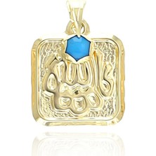 Moom Mücevherat 14 Ayar Altın Mavi Taşlı Kare Maşallah Kolye Ucu