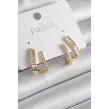 Avensyy Pirinç Gold Renk Zirkon Taşlı Kadın Küpe