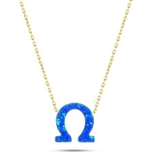 Moom Mücevherat 14 Ayar Altın Mavi Sedef Opal Taşlı At Nalı Kolye 45 Cm