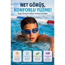 Open City Mavi Buğu Önleyici Silikon Yüzücü Gözlüğü Uv Korumalı Ayarlanabilir Kayışlı Deniz Havuz Gözlüğü