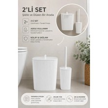 Okyanus Home Safir Yapışkanlı Wc Fırçalık ve Çöp Kovası Seti Beyaz 2'li Banyo Seti