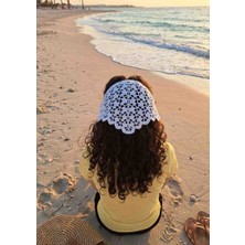 Minel Fashion Kadın El Örgüsü Saç Bandana Beyaz Saç Aksesuarı