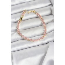 Avensyy Pembe Kare Zirkon Taşlı Gold Renk Pirinç Su Yolu Kadın Bileklik