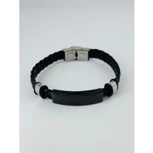 Freedom Storee Siyah Deri  / Çelik  Erkek Deri Bileklik 20 Cm  - EBL0031