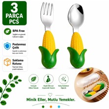 Mısır Figürlü Premium Çocuk Bpa Free Silikon Sap Paslanmaz Çelik Uçlu Çatal-Kaşık Set 9+ Ay