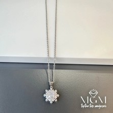 Freedom Storee Rodyum Zirkon Taşlı Zincir Çelik Uç Kısmı Pirinç Kolyeler 40 + 5 cm Uzatma Payı - KL0105