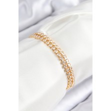 Avensyy Pirinç Zirkon Taşlı Çift Sıra Model Gold Renk Asansörlü Kadın Bileklik