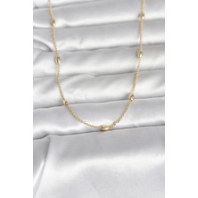 Avensyy cm 14K Gold Renk Damla Topçuk Model Zincirli 60 cm Kadın Kolye