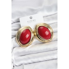 Avensyy Pirinç Kırmızı Badem Model Vintage Gold Kadın Küpe