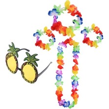 Ozcmax Renkli Ananas Gözlük, Taç, Kolye ve Bileklik Setti