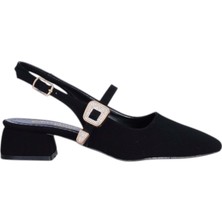 Moda Ayakkabı Christina Rose 2814 Siyah 3cm  Slingback Süet Kadın Topuklu Ayakkabı