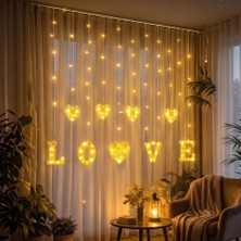 Twin Store 3 Metre Perde LED Işık - 8 Modlu Love Figürlü Dekoratif Animasyonlu LED