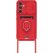 Yazline Global Mey Ithalat®  Samsung Galaxy A24 4g Kılıf Zuma Kartvizitli Yüzüklü Silikon - Kırmızı