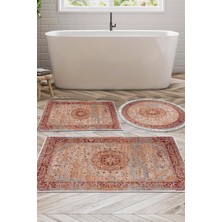 Alanur Home Eko Trend Djt 3 Lü Yıkanabilir Kaymaz Taban Banyo Paspas Seti P1356 Vintage Kırmızı