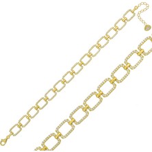 Avensyy 925 Ayar Gümüş Gold Kare Taşlı Bileklik