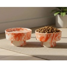 ARKHERA 2'li Set Seramik Yüksek Mama ve Su Kabı 400 ml Pembe ve Turuncu Renk Seçenekleri ile