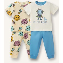 DeFacto Desenli Kısa Kollu Üst Uzun Alt 4'lü Pijama Takımı Erkek Bebek G8859A526SM