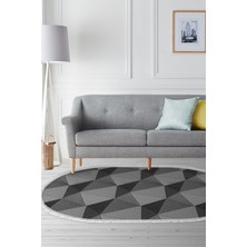 Alanur Home Kaymaz Dijital Mutfak & Salon Halı Trend Saçaklı Oval Geometrik E5030