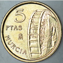 Banknoting Ispanya 5 Peseta 1999 Murcıa. Çilaltı.