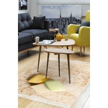Alanur Home Kaymaz Dijital Mutfak & Salon Halı Star Pamuk Saçaklı Mermer E5033