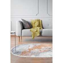 Alanur Home Kaymaz Dijital Mutfak & Salon Halı Trend Saçaklı Oval Mermer E5034