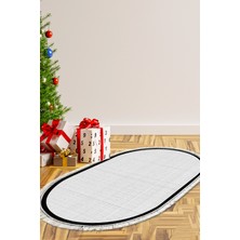 Alanur Home Kaymaz Taban Djt Banyo Mutfak Salon Halı Trend Saçaklı Oval Dokuma Desen E5007