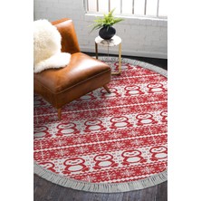 Alanur Home Kaymaz Dijital Mutfak & Salon Halı Star Pamuk Saçaklı Yuvarlak E5184