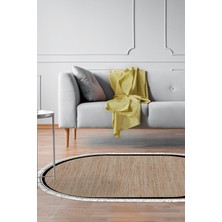 Alanur Home Kaymaz Dijital Mutfak & Salon Halı Yıldız Deri Saçaklı Oval Dokuma E5001