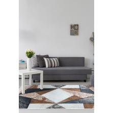 Alanur Home Kaymaz Dijital Mutfak & Salon Halı Yıldız Deri Saçaklı Geometrik E5028