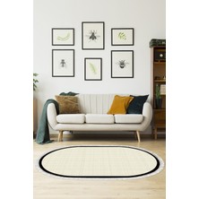 Alanur Home Kaymaz Taban Djt Banyo Mutfak Salon Halı Trend Saçaklı Oval Dokuma Desen E5007