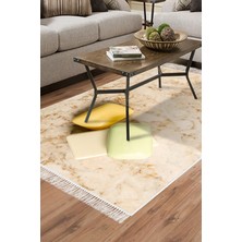 Alanur Home Kaymaz Dijital Mutfak & Salon Halı Yıldız Deri Saçaklı Mermer E5033