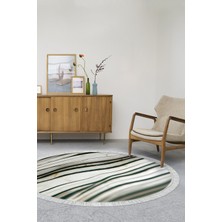 Alanur Home Kaymaz Dijital Mutfak & Salon Halı Yıldız Deri Saçaklı Yuvarlak Mermer E5032