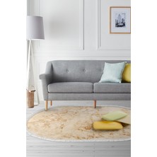 Alanur Home Kaymaz Dijital Mutfak & Salon Halı Star Pamuk Saçaklı Oval Mermer E5033