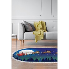 Alanur Home Kaymaz Dijital Mutfak & Salon Halı Yıldız Deri Saçaklı Oval Yılbaşı AL5029
