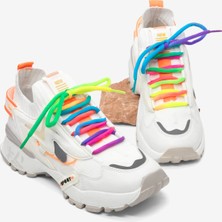 Tonny Black Kadın Beyaz Rahat Kalıp Renkli Lastik Boğazlı Bağcıklı Sneaker